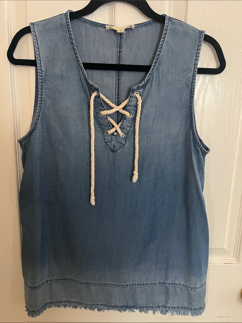 Black Swan Denim-Look Lace-Up Tank Top - Light Blue